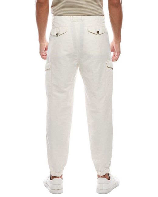 Brunello Cucinelli White Linen-Blend Cargo Jogger for men