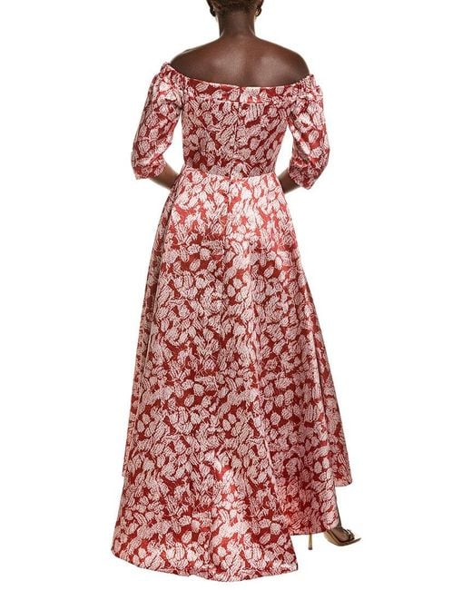 Rene Ruiz Red Off-Shoulder High-Low Hem Floral A-Line Dress