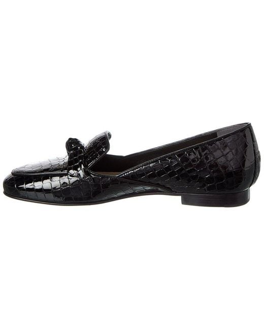 Alexandre Birman Black Clarita Belgian Croc-Embossed Patent Loafer