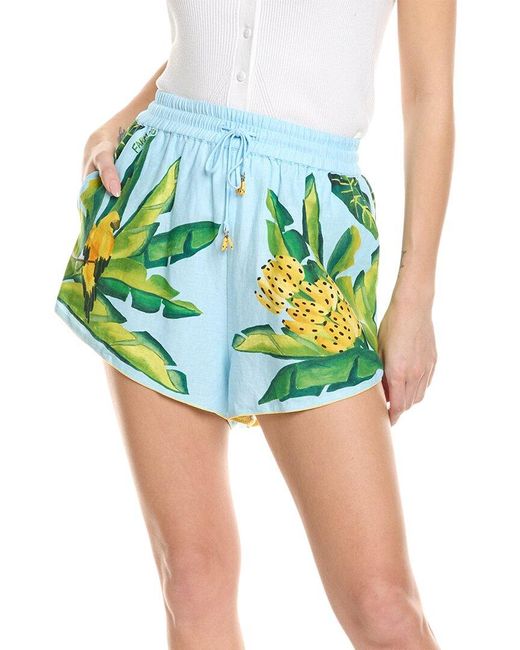 Farm Rio Blue Foliage Linen-Blend Short