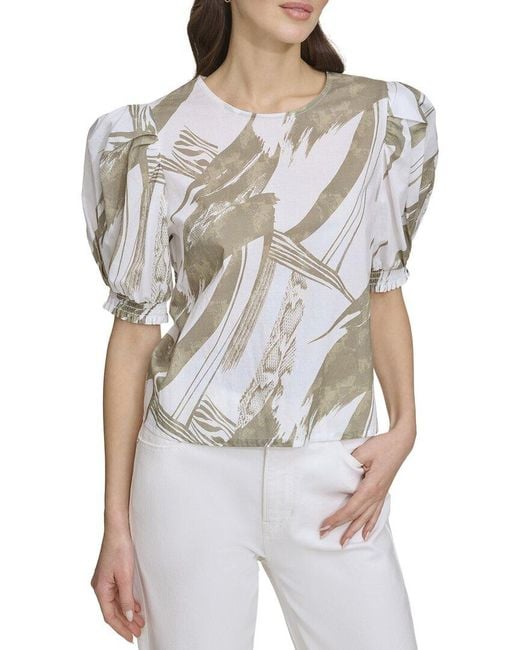 DKNY Gray Short Sleeve Voile Top