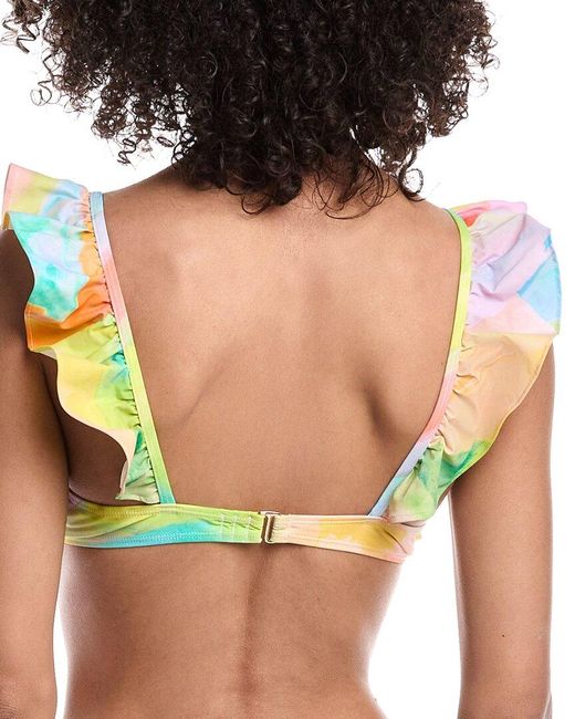 MILLY Blue Watercolor Paint Stroke Ruffle Bikini Top