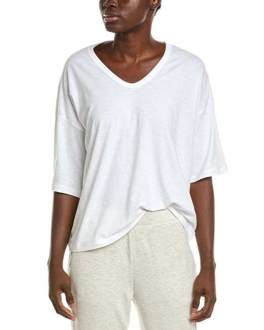 Barefoot Dreams White Malibu Collection Slub Jersey V-Neck Boxy T-Shirt