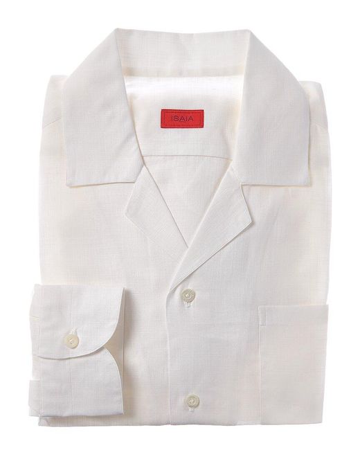Isaia White Camp Collar Dress Shirt for men