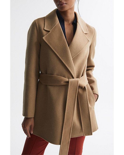 Reiss Brown Amalia Wool-blend Wrap Coat