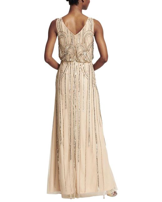 Adrianna Papell Natural Beaded Blouson Art Nouveau Gown