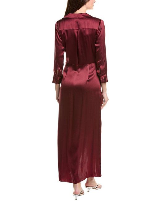L'Agence Red Kadi Long Silk Wrap Dress