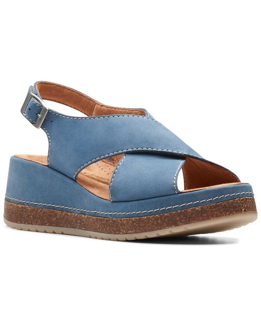 Clarks Blue Kassanda Step Nubuck Wedge Sandal