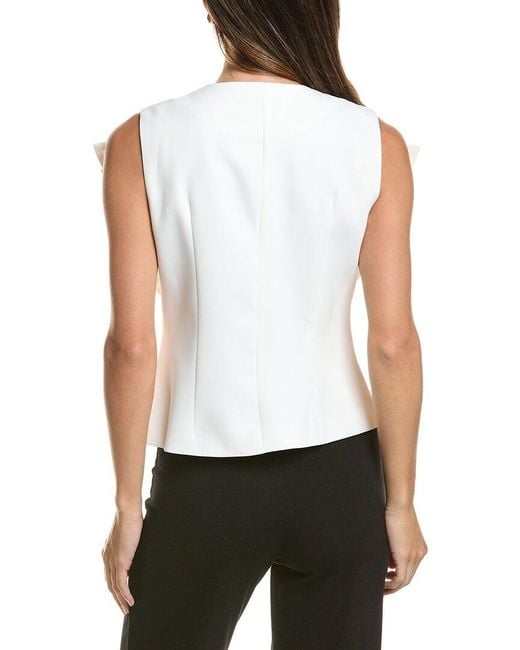 Gracia White Ruffle Front Button Down Sleeveless Jacket