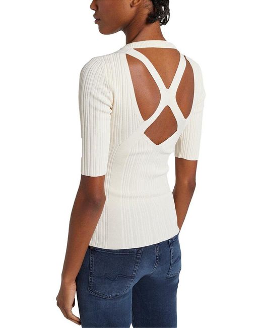 7 For All Mankind White Detail Back Rib Top