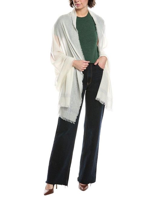 Vince White Lightweight Border Stripe Cashmere Wrap