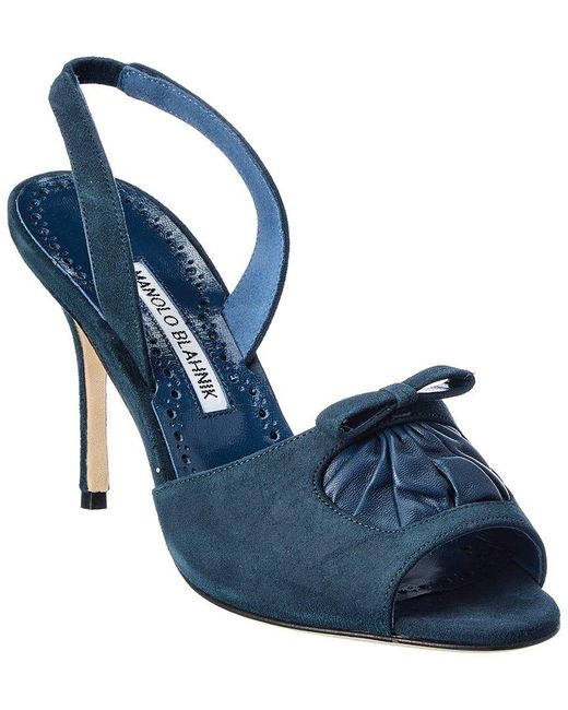 Manolo Blahnik Blue Amelie 90 Suede & Leather Sandal