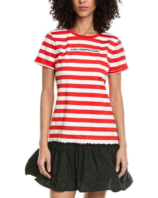 Karl Lagerfeld Red Stripe T-Shirt Dress