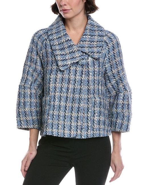 NVLT Blue Oversized Knit Bomber Jacket