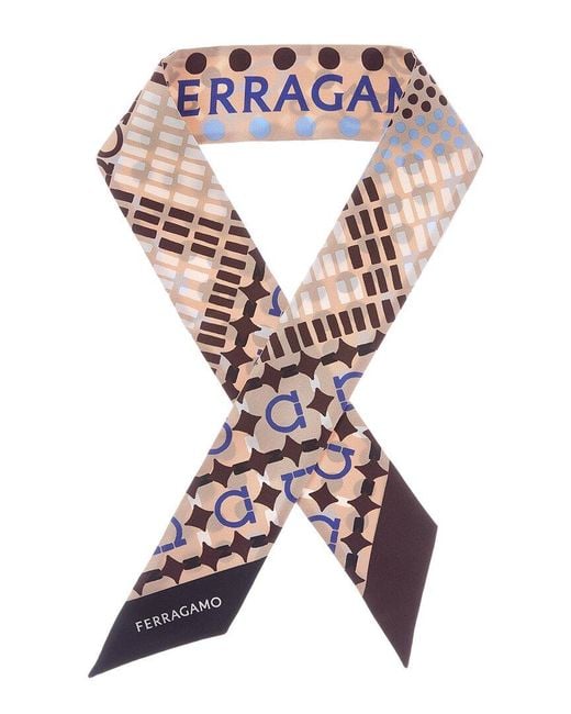 Ferragamo Multicolor Logo Printed Silk Scarf