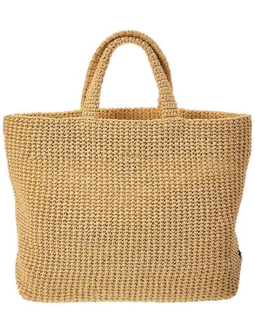 Prada Metallic Logo Raffia Crochet Tote