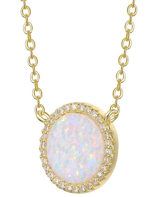 Genevive Jewelry Metallic Rachel Glauber 14K Plated Cz Opal Necklace