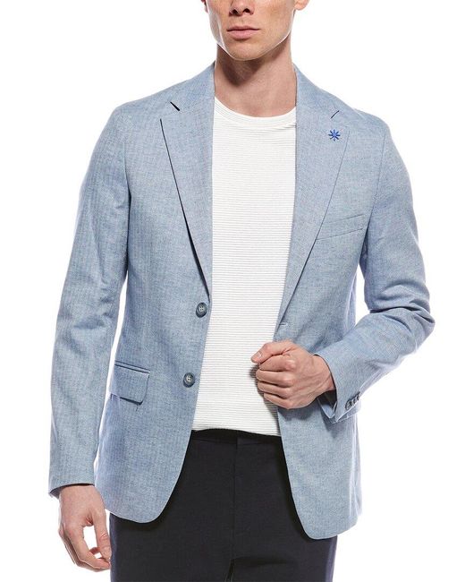 Report Collection Blue Linen-Blend Jacket for men