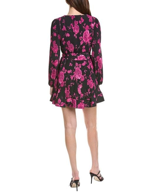 MILLY Red Liv Amarilla Rose Allover Pleated Mini Dress