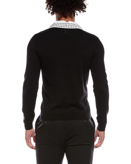 Valentino Black Slim Fit Wool Polo Shirt for men