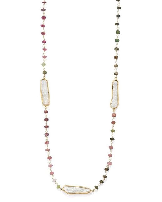 Liv Oliver Metallic 18k Over Silver 33.75 Ct. Tw. Tourmaline Pearl Necklace