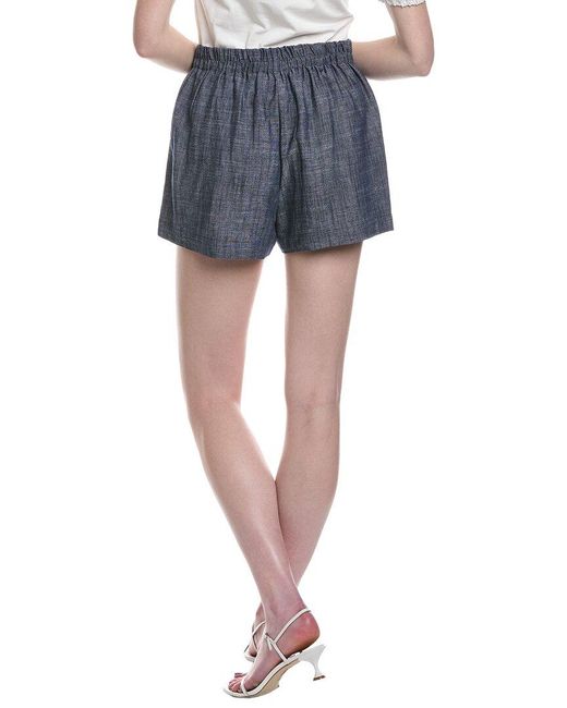 Ellen Tracy Blue Pleated Chambray Linen-Blend Skort