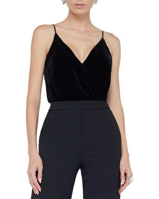 L'Agence Black Jaxon Draped Silk-Blend Bodysuit