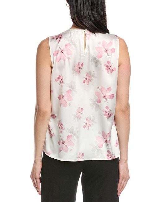 Anne Klein White Pleated Neck Blouse