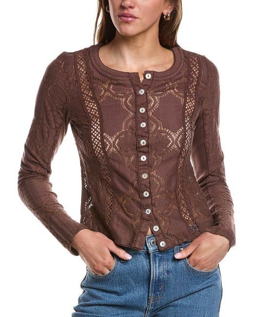 Free People Brown Jae Lace Top