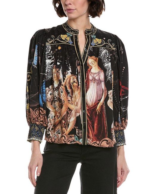Alice + Olivia Black Cora Voluminous Button Down Blouse