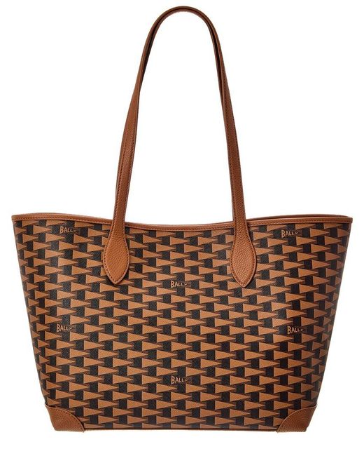 Bally Brown Logo Pennant Leather Tote