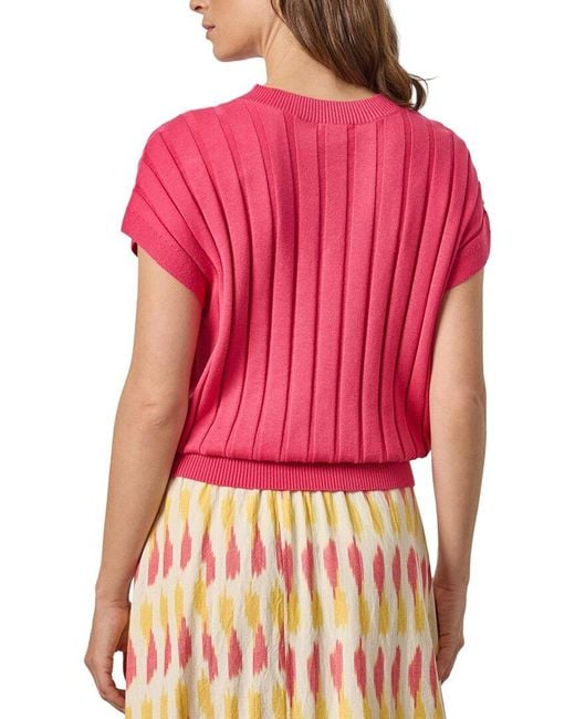 Lilla P Red Wide Rib Wedge V-Neck Sweater
