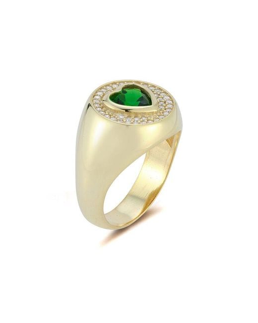 Sphera Milano Green 14k Over Silver Cz Heart Signet Ring