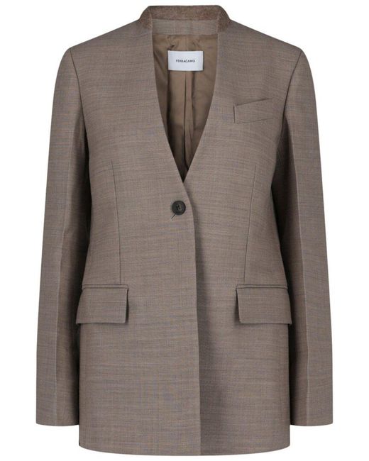 Ferragamo Brown Single-Breasted Wool Blazer