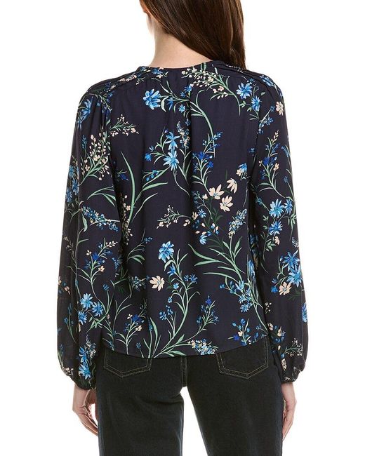 Cece Blue Pintuck Printed Blouse