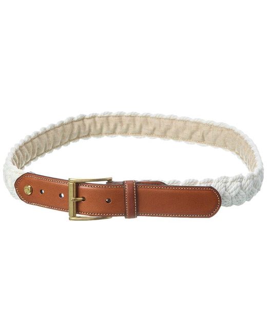 Brooks Brothers White Nantucket Rope & Leather Belt for men