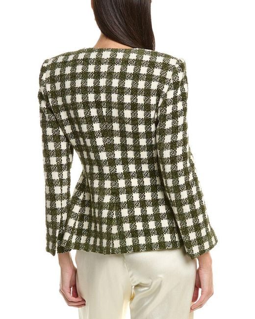 Oscar de la Renta Green Chenille Tweed Silk-Lined Wool-Blend Jacket