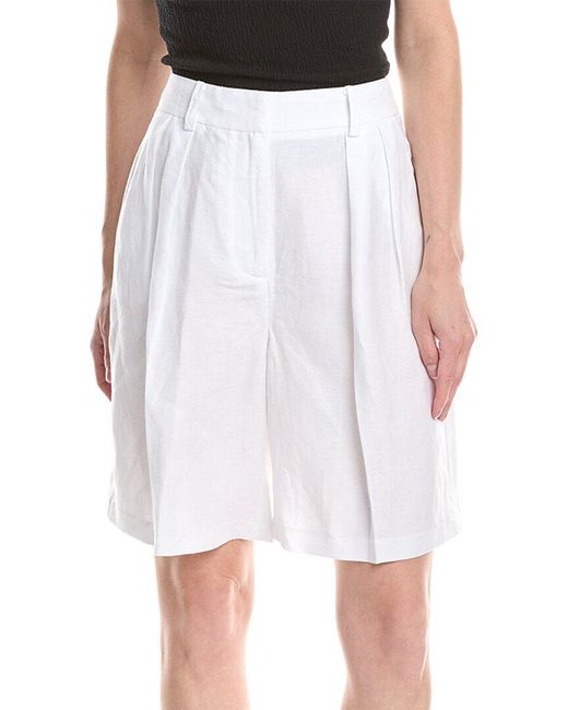 Kenneth Cole White High Rise Linen-Blend Pleated Short