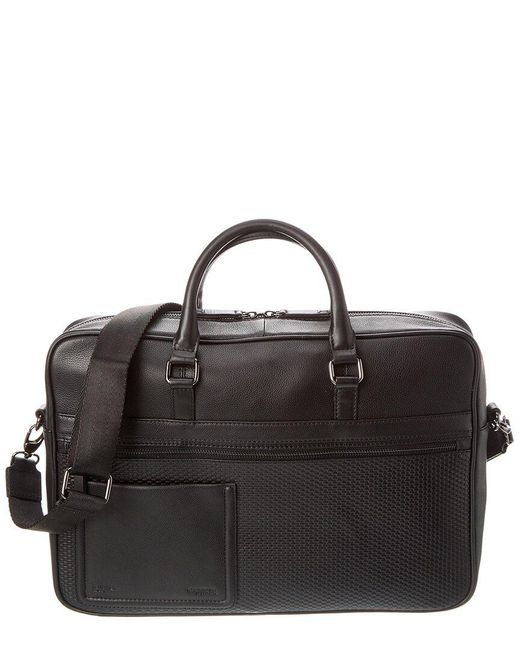 Ted Baker Black Canvess Textured Leather Document Bag for men