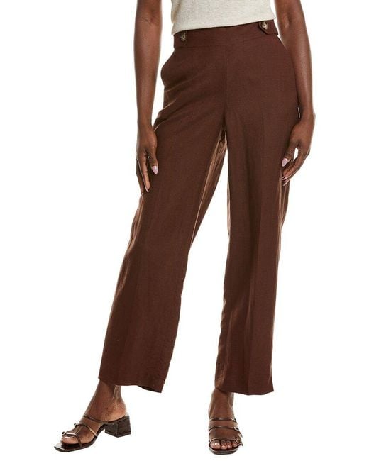 Anne Klein Brown High Rise Linen-Blend Wide Leg Pant