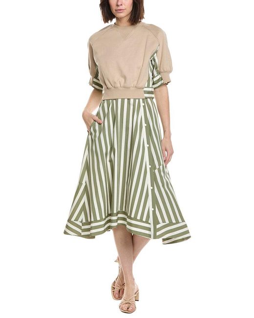 3.1 Phillip Lim Green 3/4 Sleeve Sweatshirt Combo Dress
