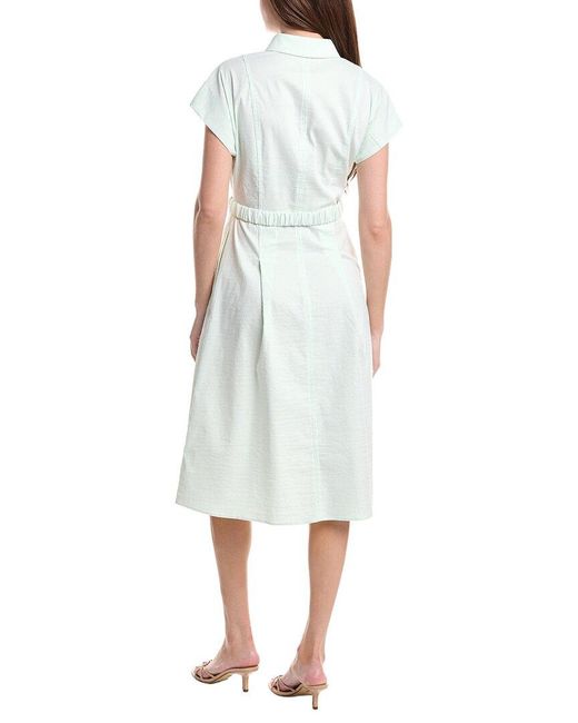 Renuar White Woven Button Front Midi Dress