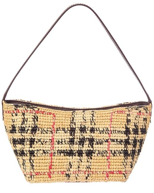 Burberry Metallic Margate Mini Raffia & Leather Shoulder Bag