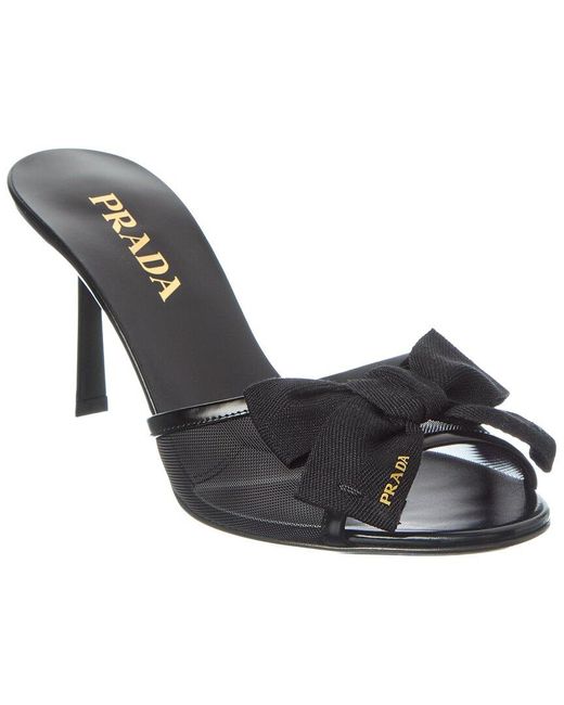 Prada Gray Logo Leather Sandal