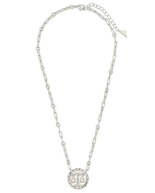 Sterling Forever White Rhodium Plated Cz Bold Link Libra Zodiac Necklace