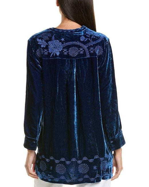 Johnny Was Blue Voyager Velvet Silk-Blend Tunic