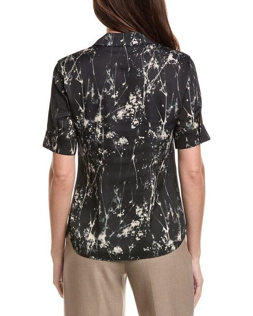 Lafayette 148 New York Black Notch Collar Silk-Blend Slim Shirt
