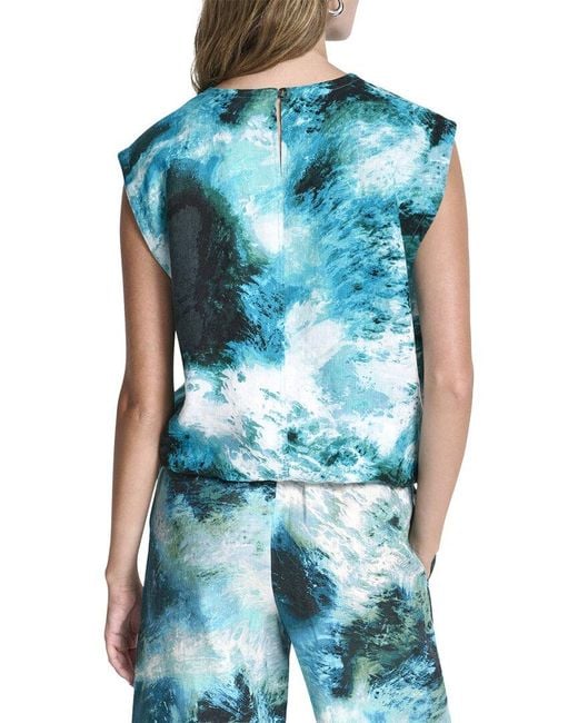 DKNY Blue Sleeveless Linen Shirt