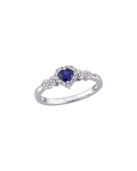 Rina Limor Blue 0.40 Ct. Tw. Diamond & Lab-Grown Created Sapphire, Created Sapphire Halo Ring