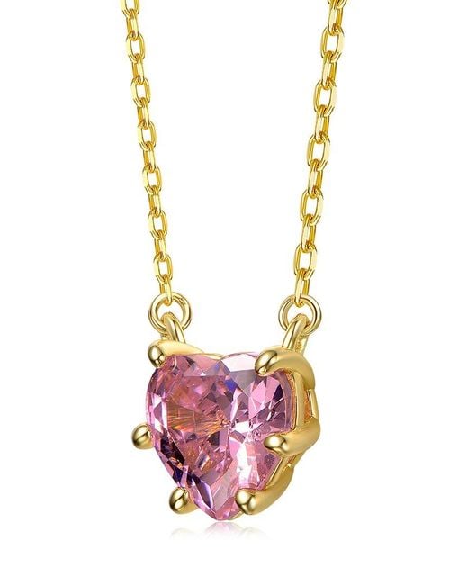 Rachel Glauber Pink 14K Plated Cz Solitaire Necklace